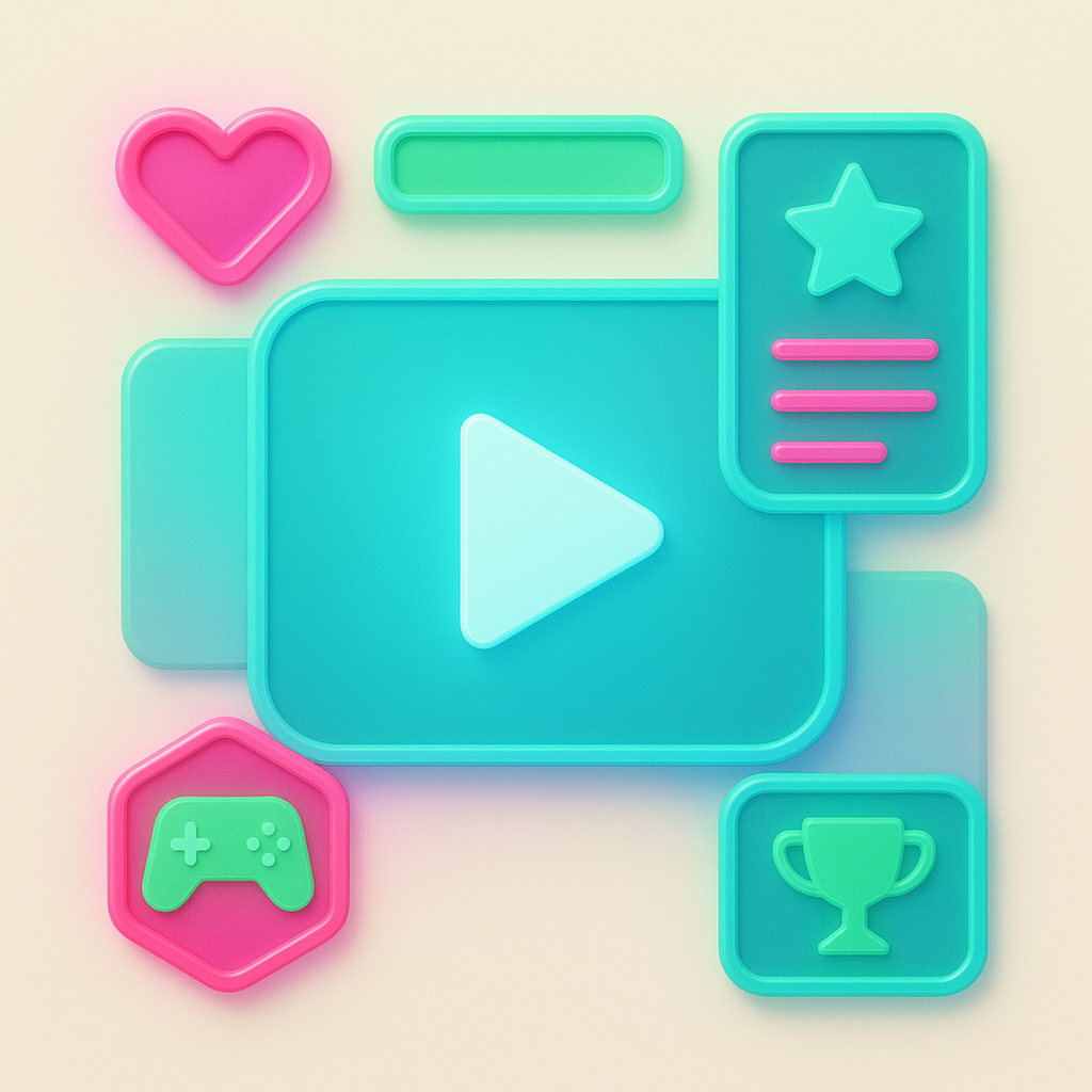PulseArcade hero with HUD badges and pastel arcade UI